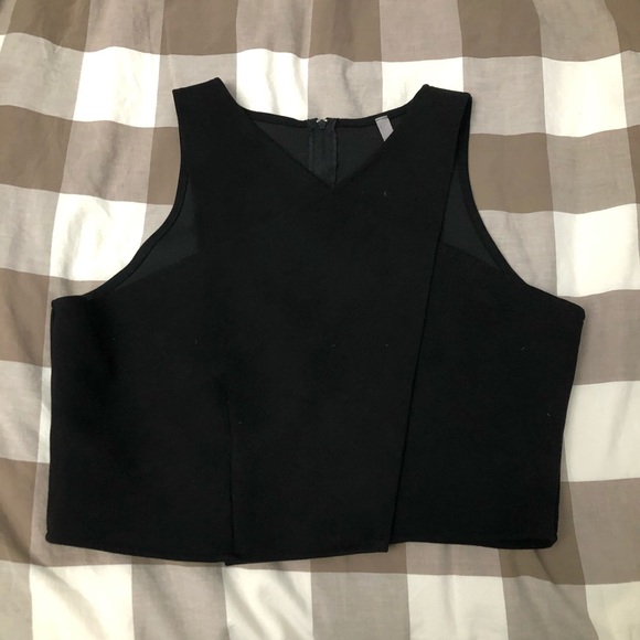 GINGER Black Structered Glam V Neck Adjustable Suede Tank-top Cropped Shirt Top - Picture 7 of 16